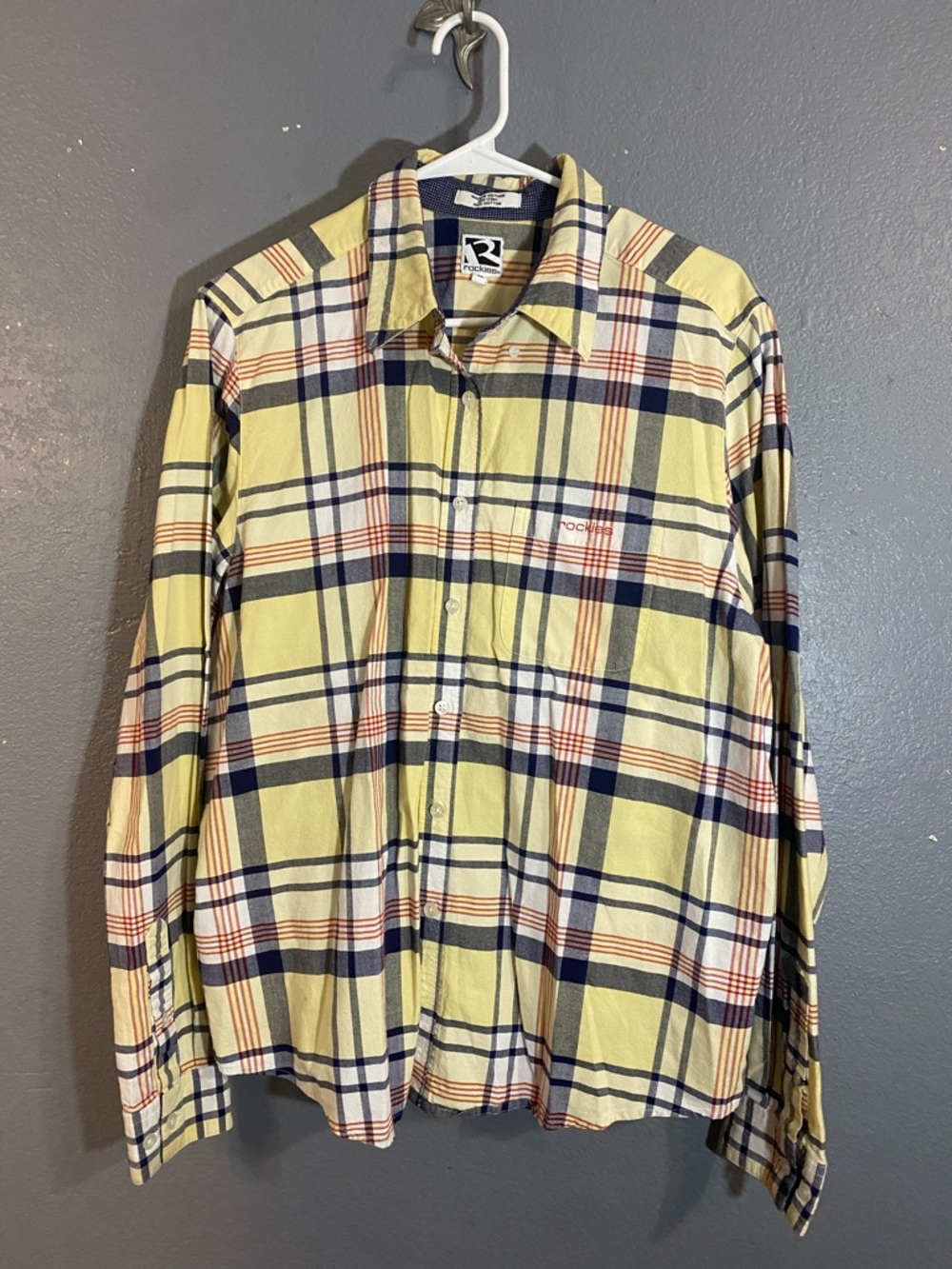 Rockies Yellow Plaid Button-Down Shirt with Navy & Rust Stripes